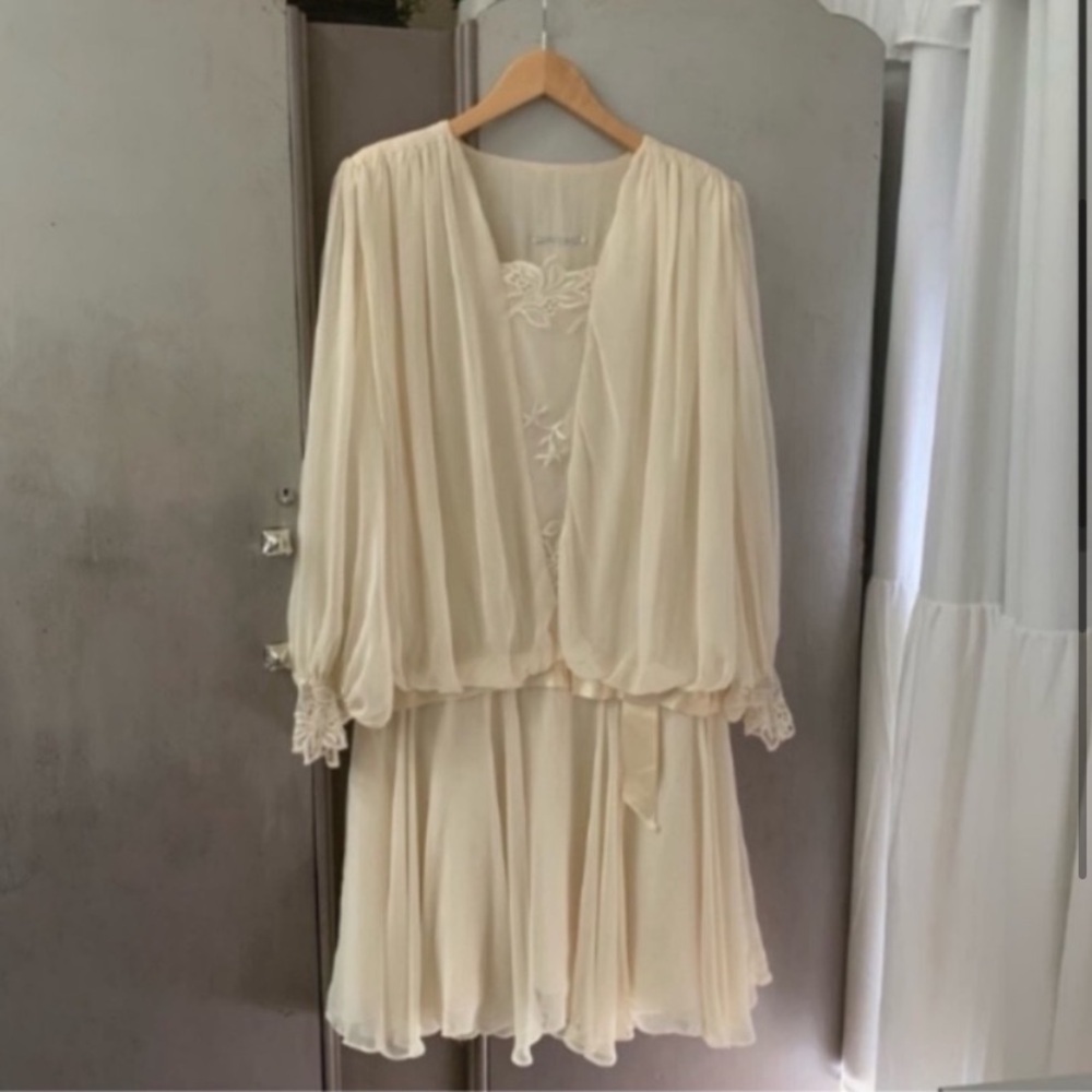 Chiffon Wedding Dress Ivory 80’s Dress Draped Bridesmaids Dress